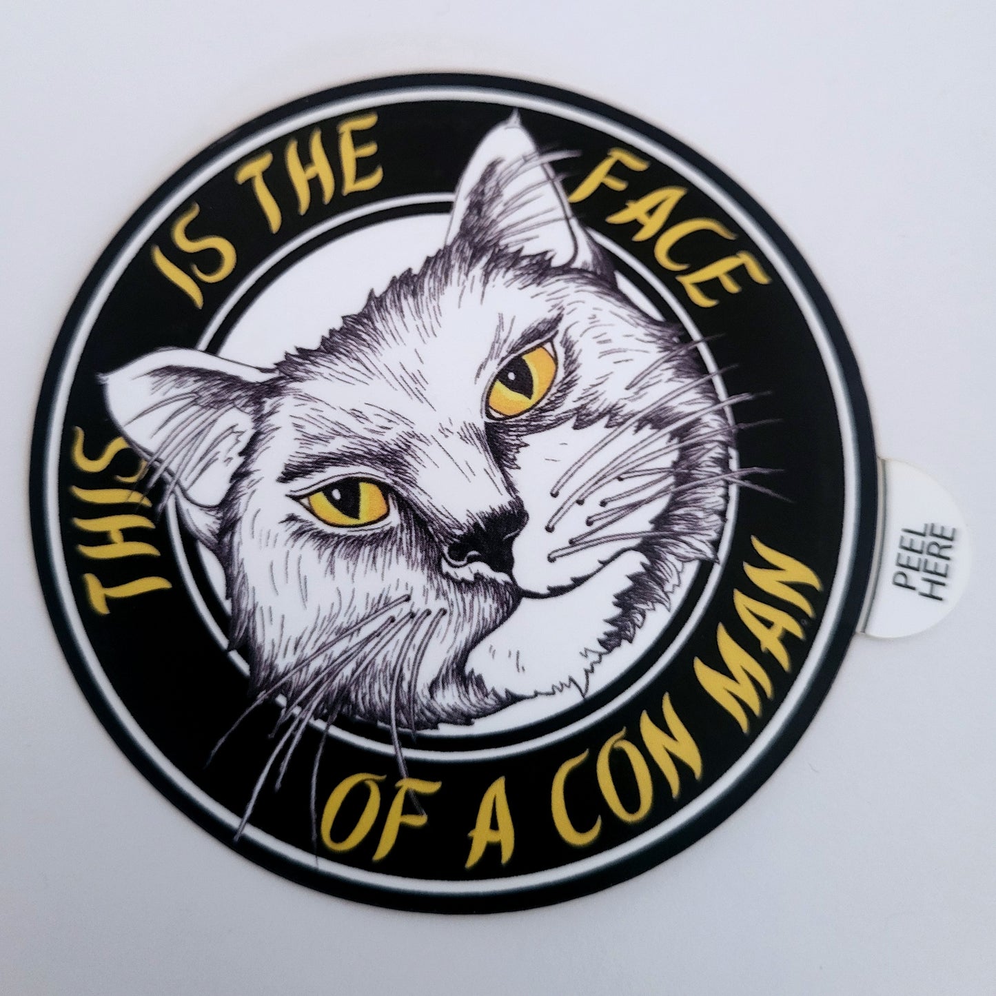 Face of a Con Man Cat Art Vinyl Sticker