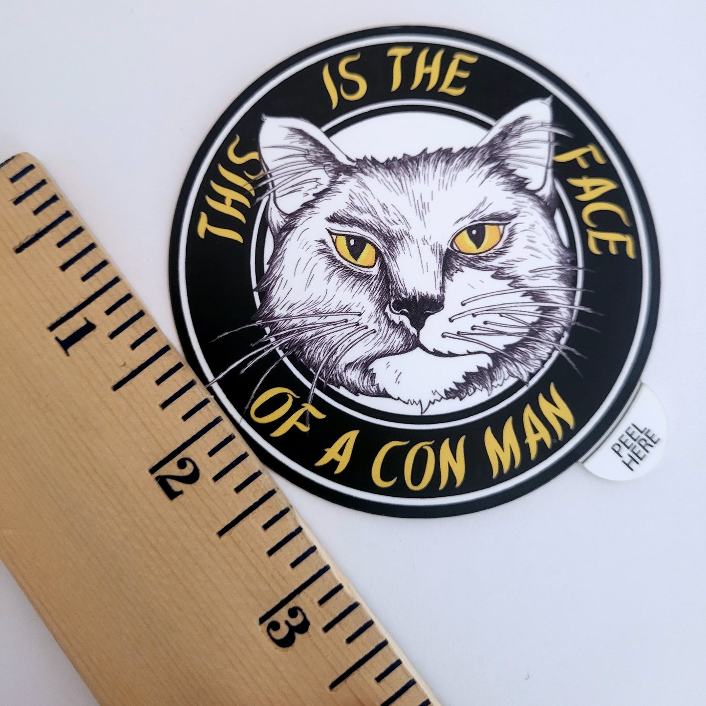 Face of a Con Man Cat Art Vinyl Sticker