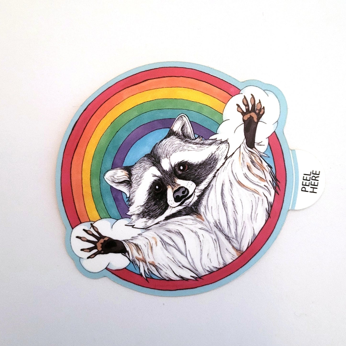 Jazz Hands Rainbow Raccoon Vinyl Art Sticker