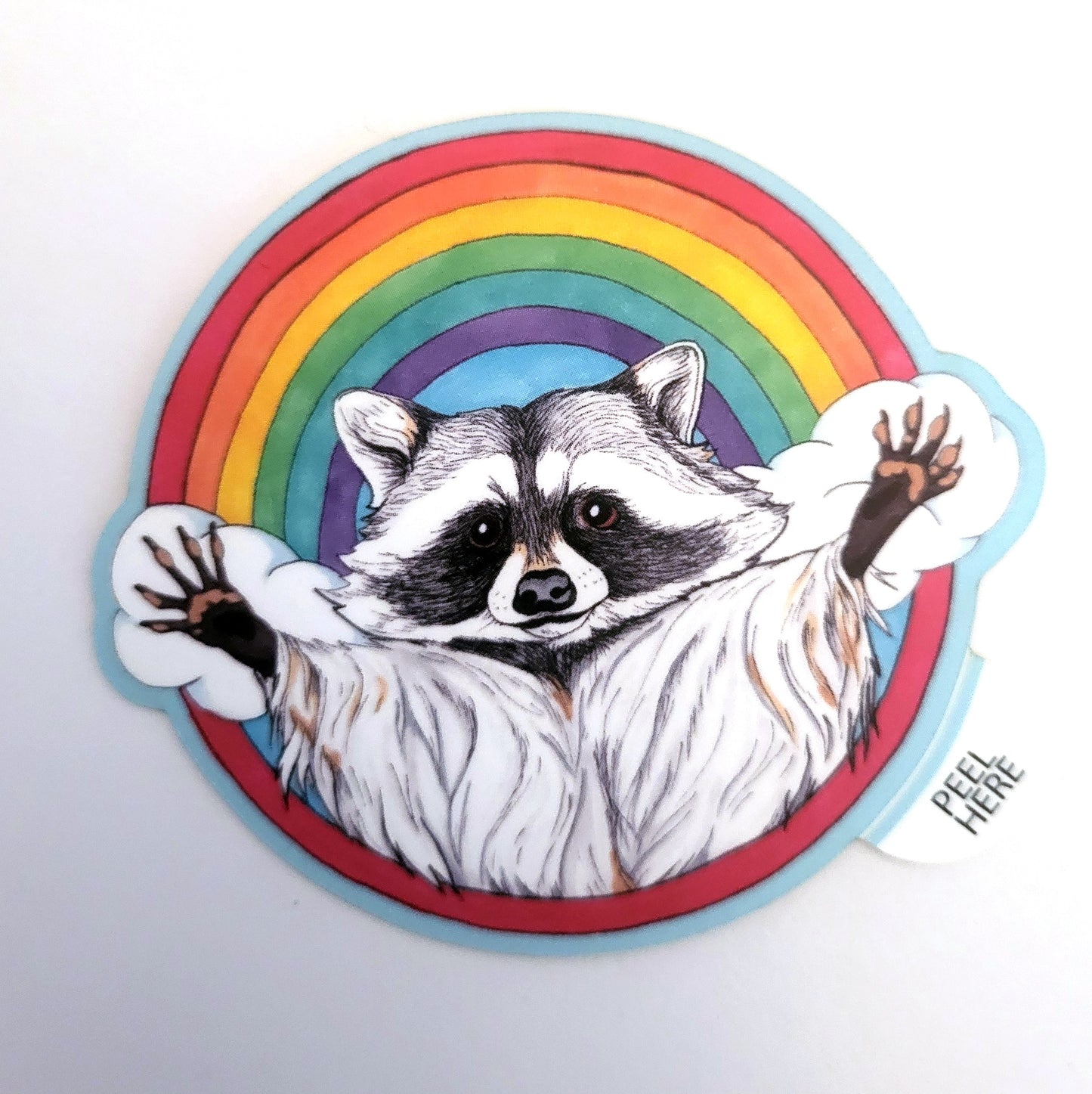 Jazz Hands Rainbow Raccoon Vinyl Art Sticker