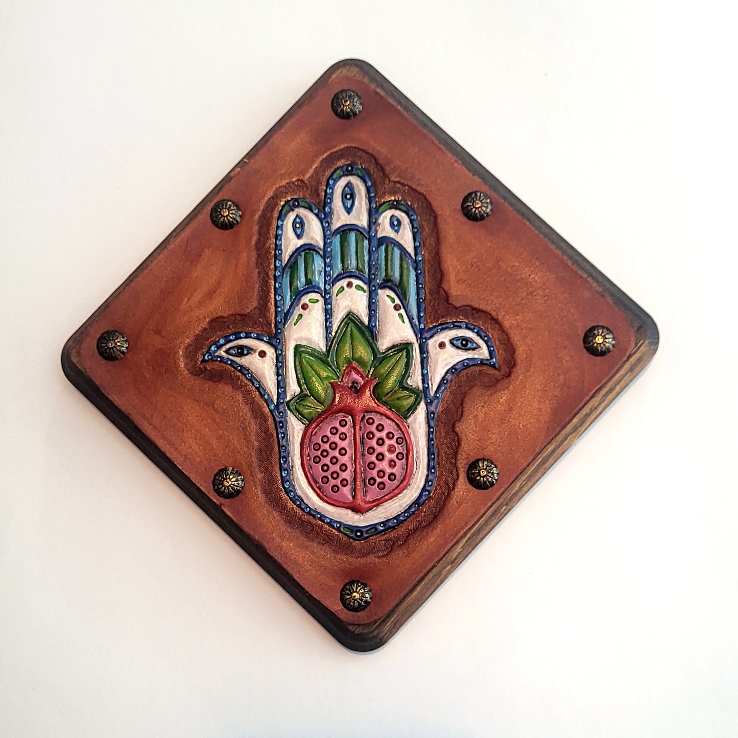 Pomegranate Hamsa Original Leather Art