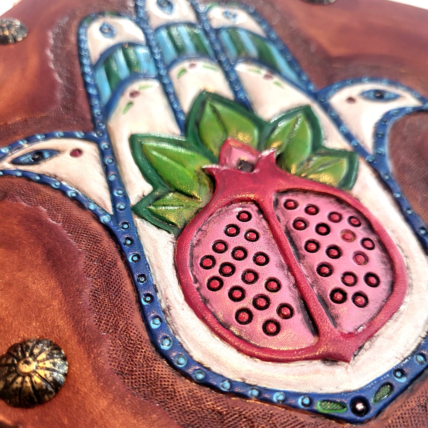 Pomegranate Hamsa Original Leather Art