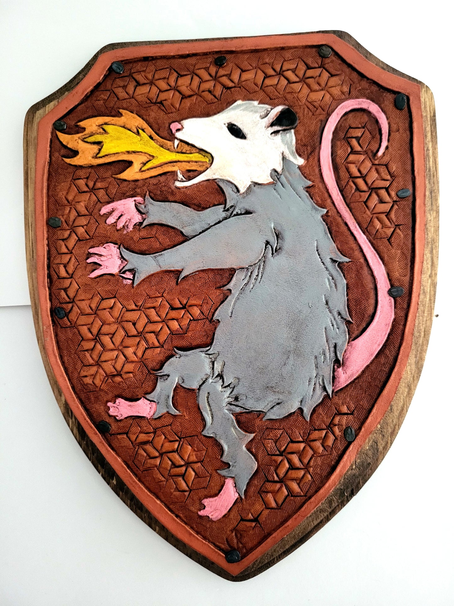 Fire-Breathing Opossum, Rampant Original Leather Art