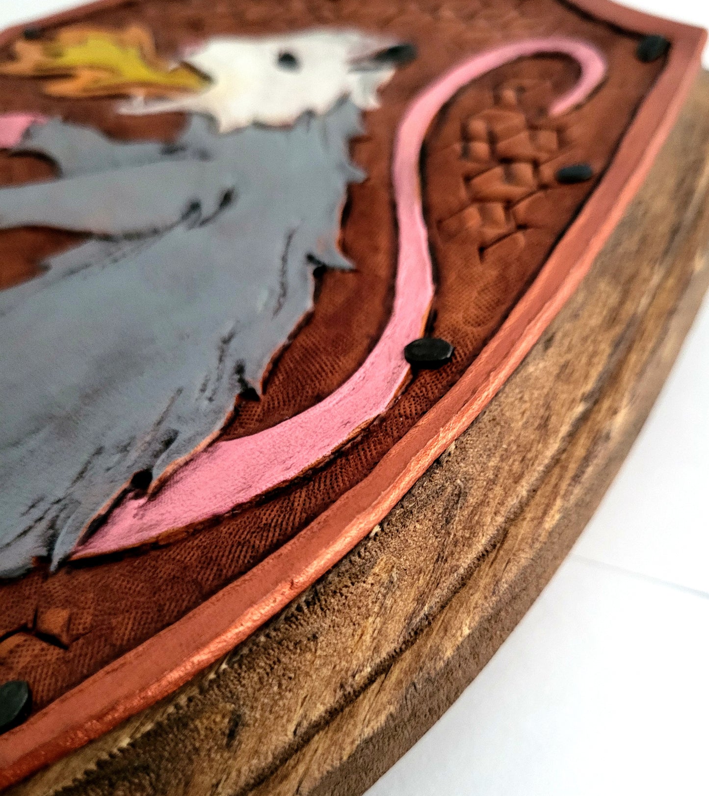 Fire-Breathing Opossum, Rampant Original Leather Art