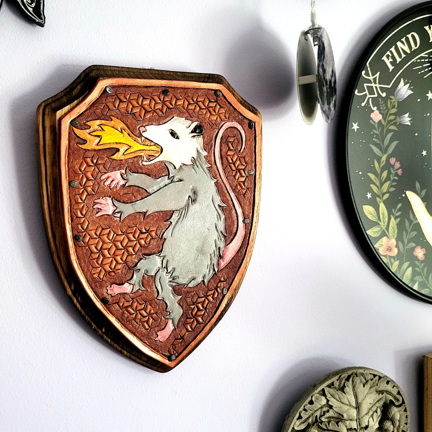 Fire-Breathing Opossum, Rampant Original Leather Art