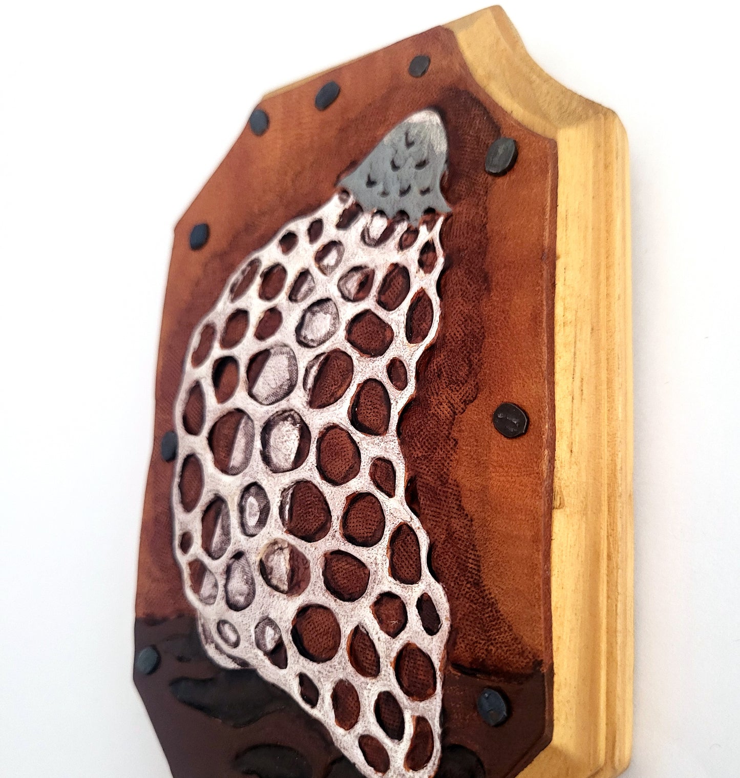 Bridal Veil Stinkhorn Original Leather Mushroom Art