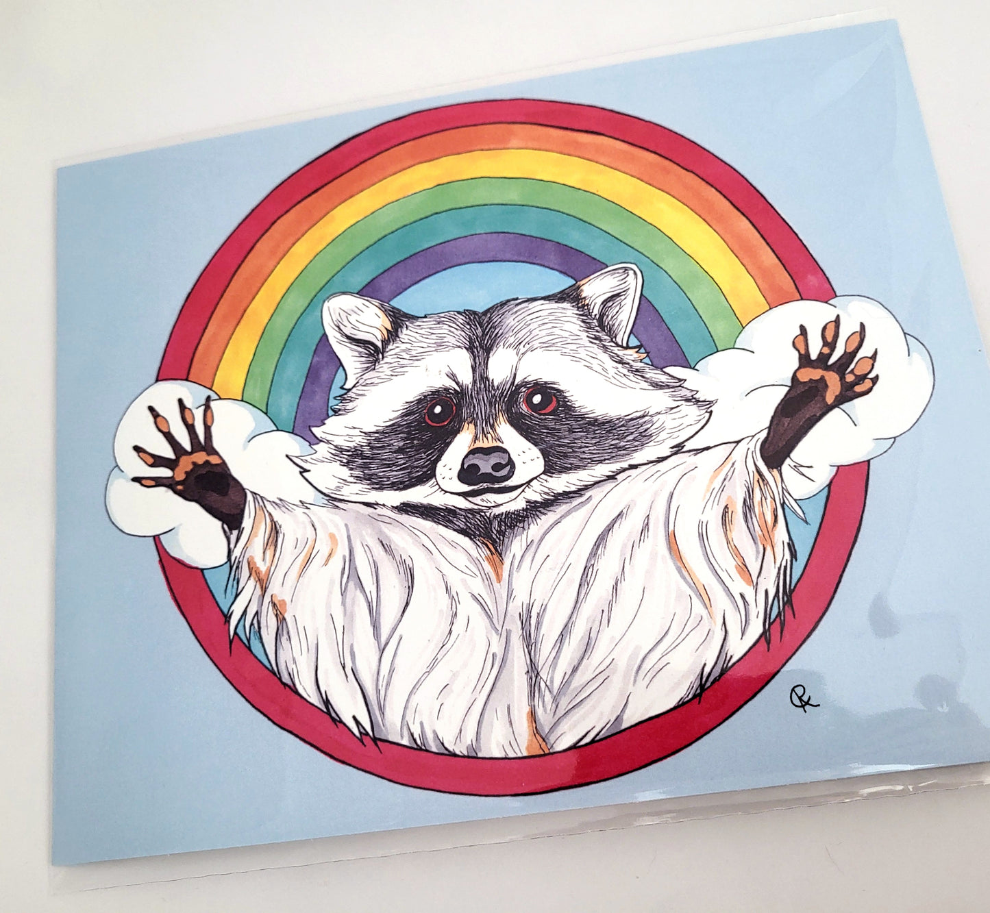 Rainbow Raccoon Art Reproduction