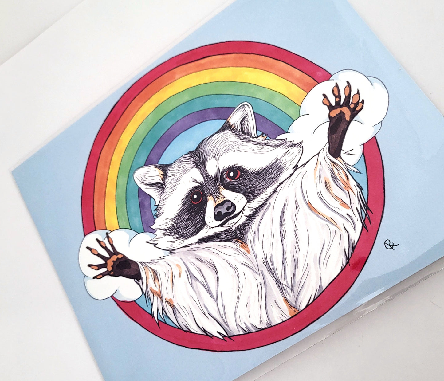 Rainbow Raccoon Art Reproduction