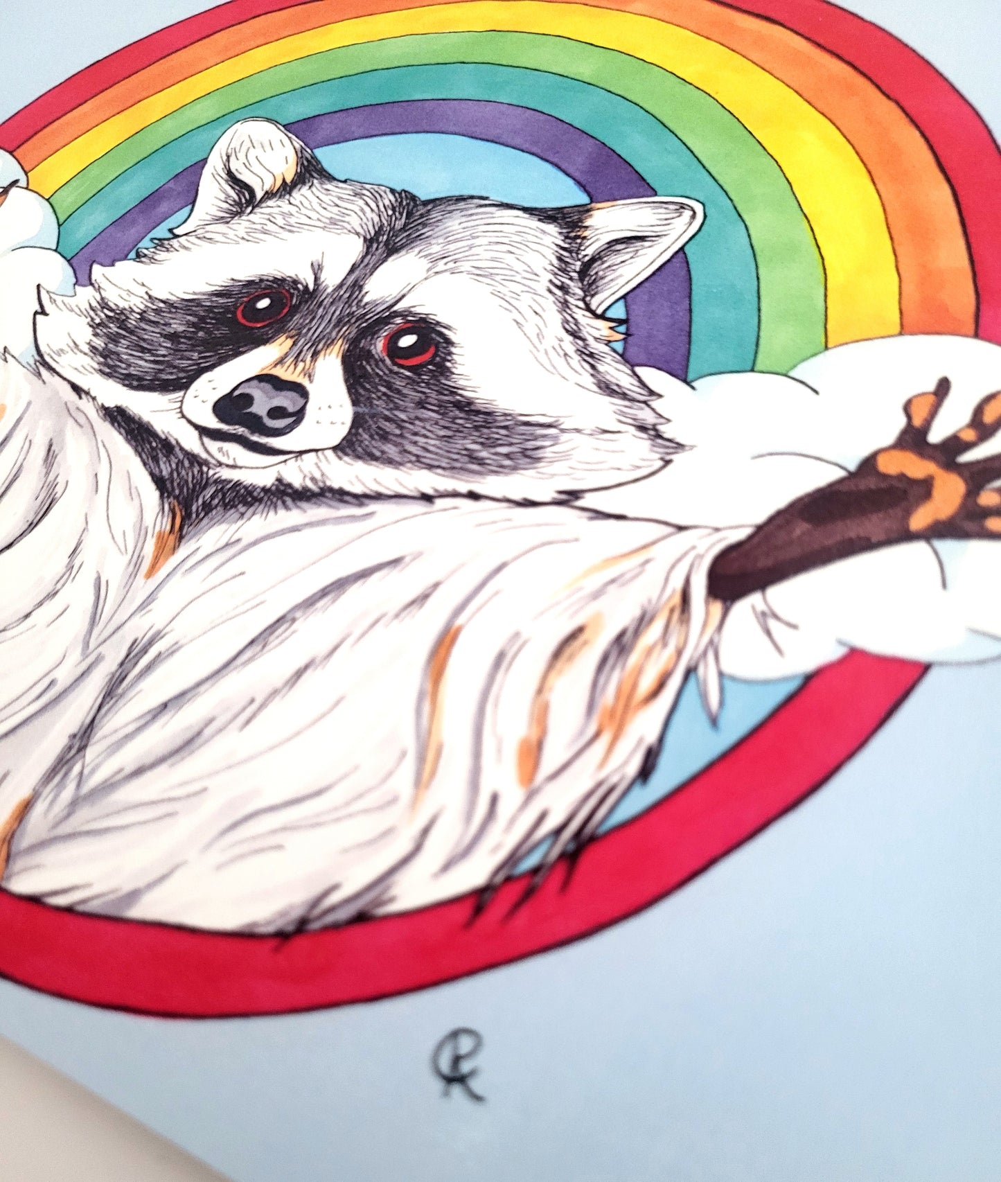 Rainbow Raccoon Art Reproduction