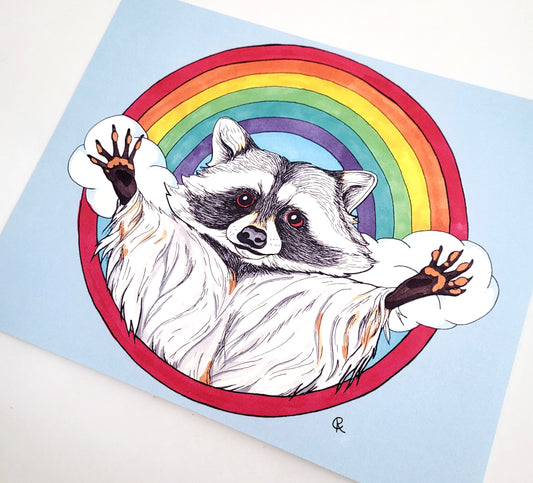 Rainbow Raccoon Art Reproduction