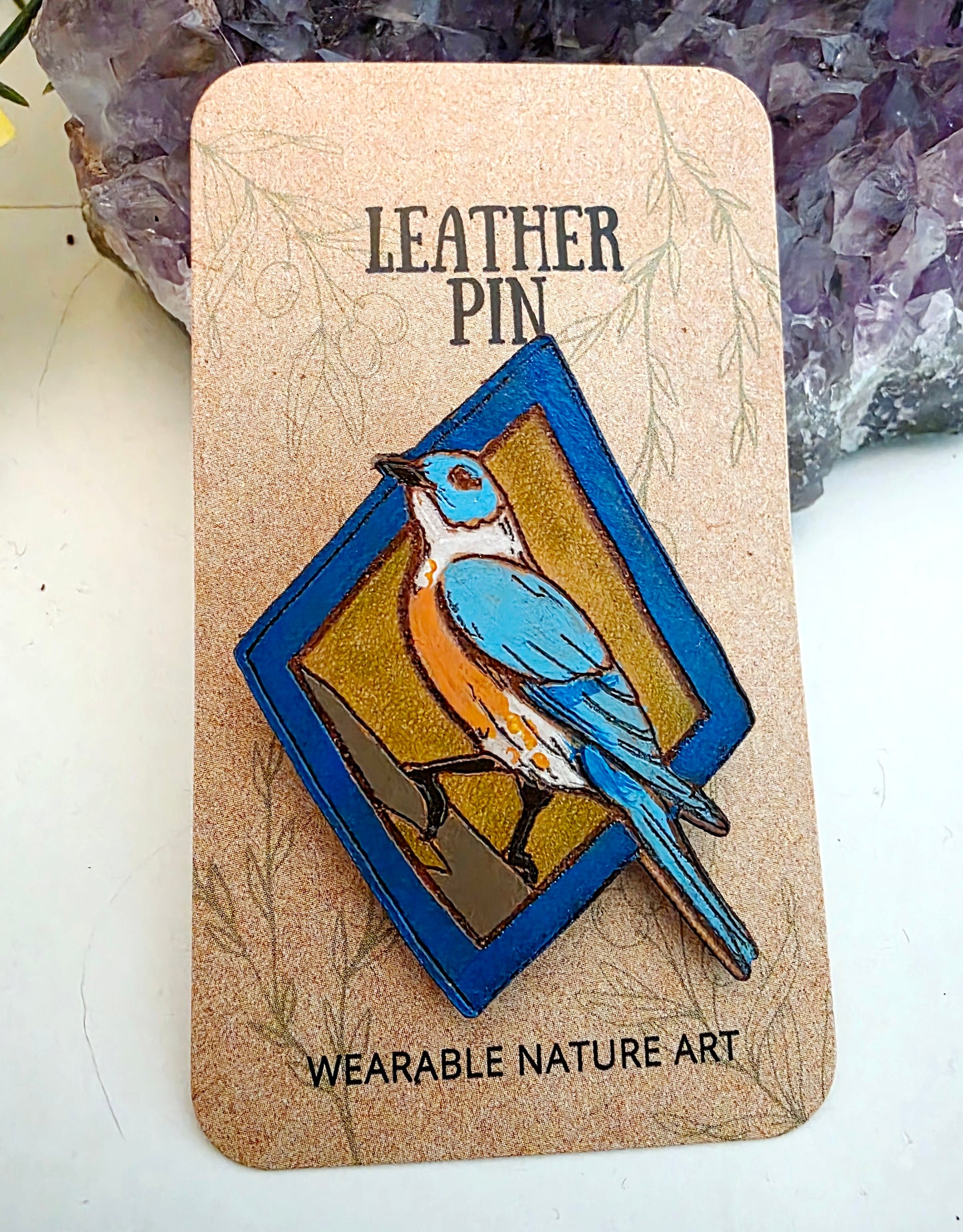 Eastern Bluebird Leather Pin - April 2026 Limited Edition