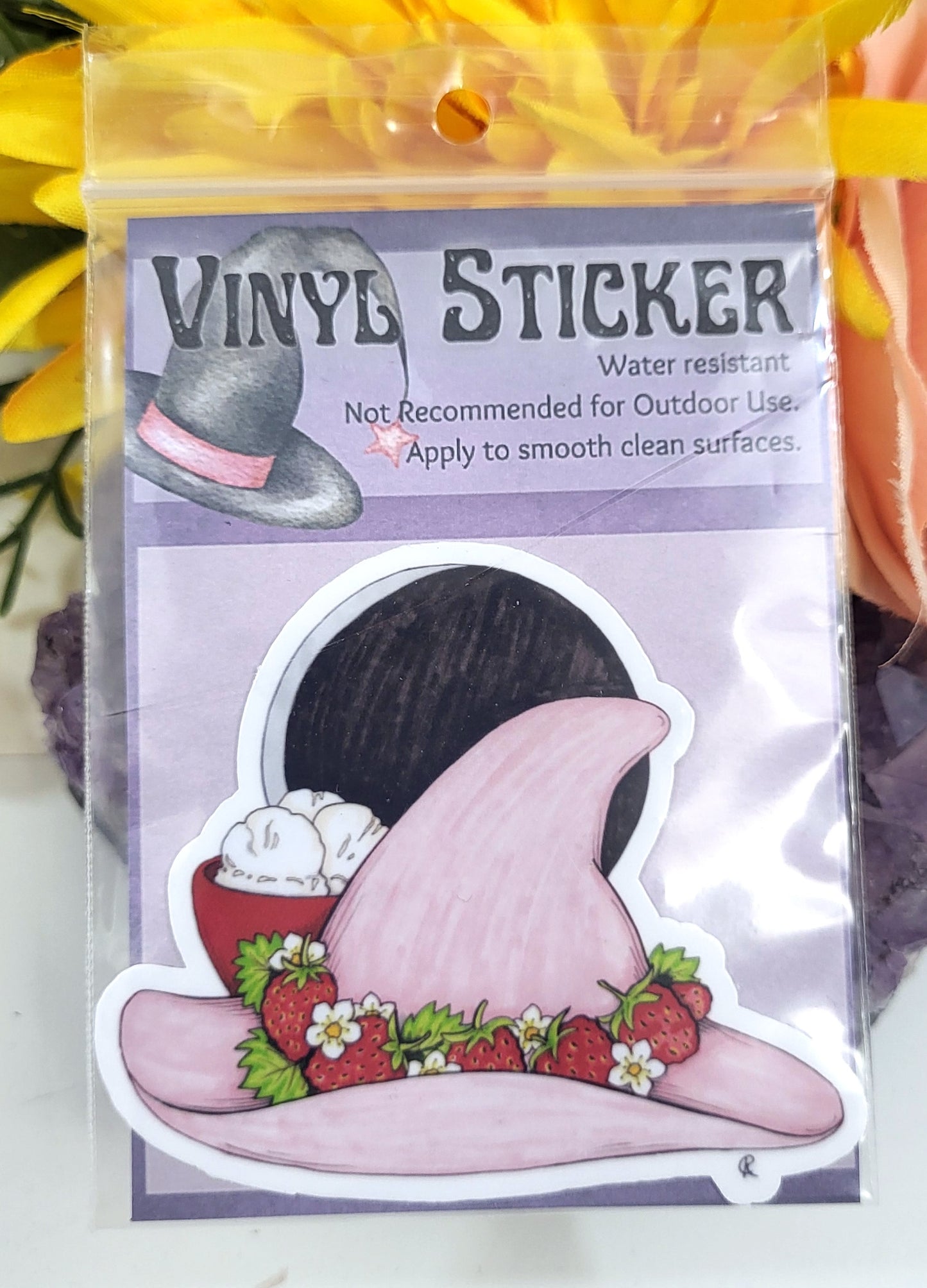 Strawberries and Cream Witch Hat Vinyl Sticker