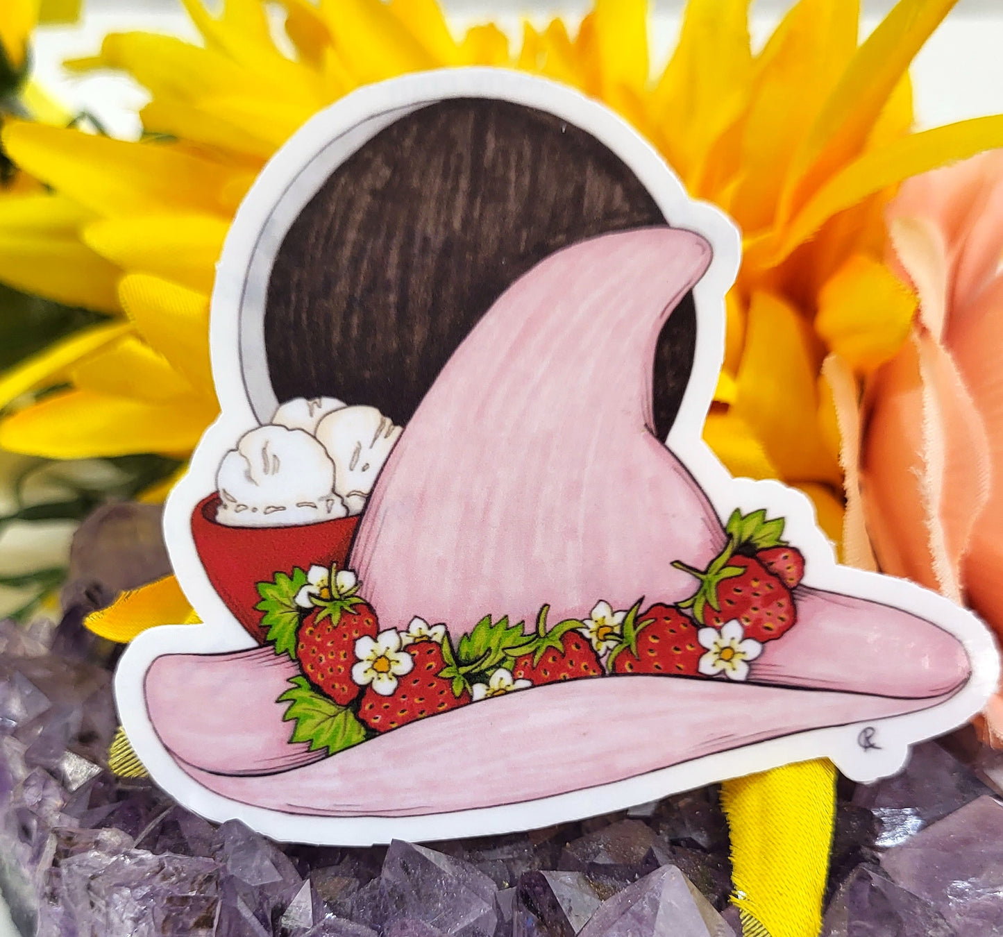 Strawberries and Cream Witch Hat Vinyl Sticker