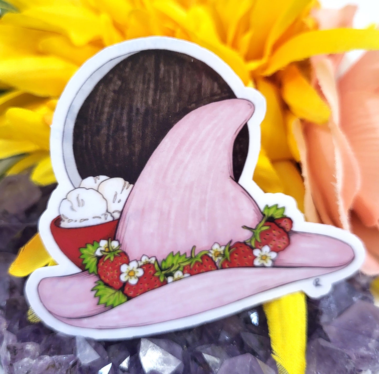 Strawberries and Cream Witch Hat Vinyl Sticker
