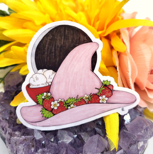Strawberries and Cream Witch Hat Vinyl Sticker