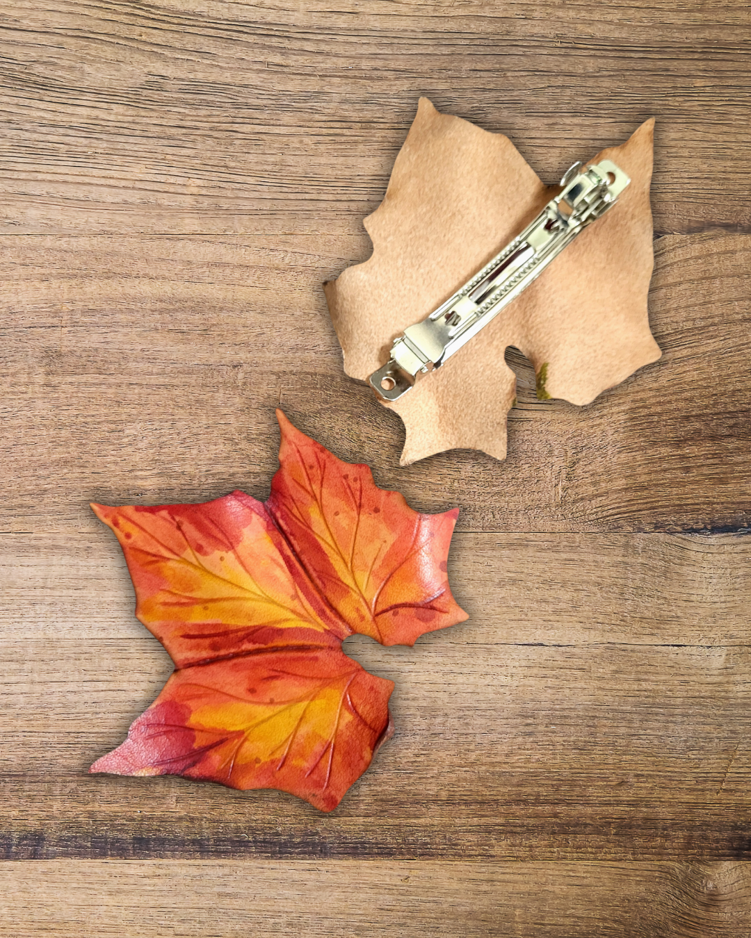Sycamore Leaf Leather Hair Barrette