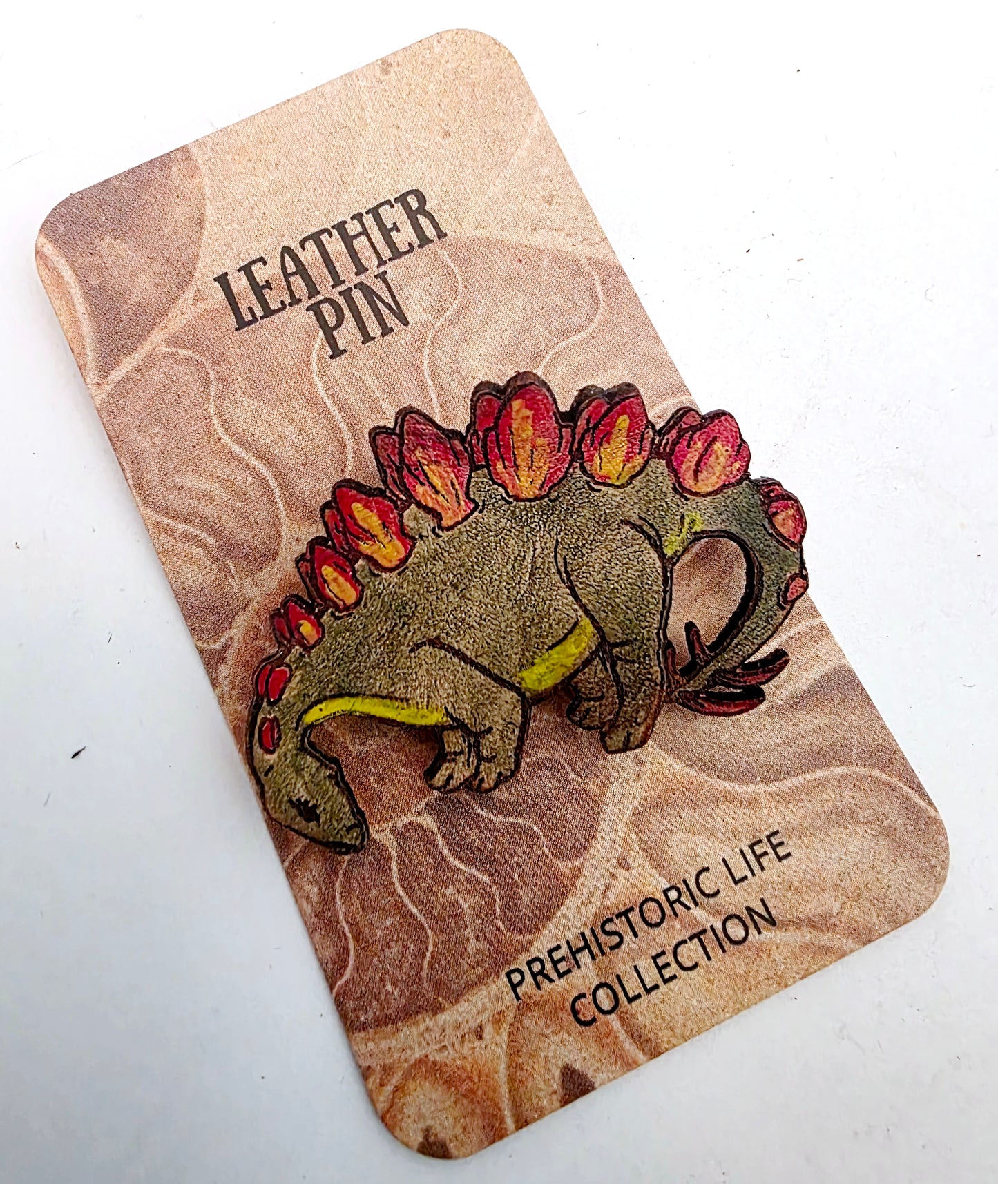 Stegosaurus Dinosaur Leather Nature Art Animal Paleontology Pin