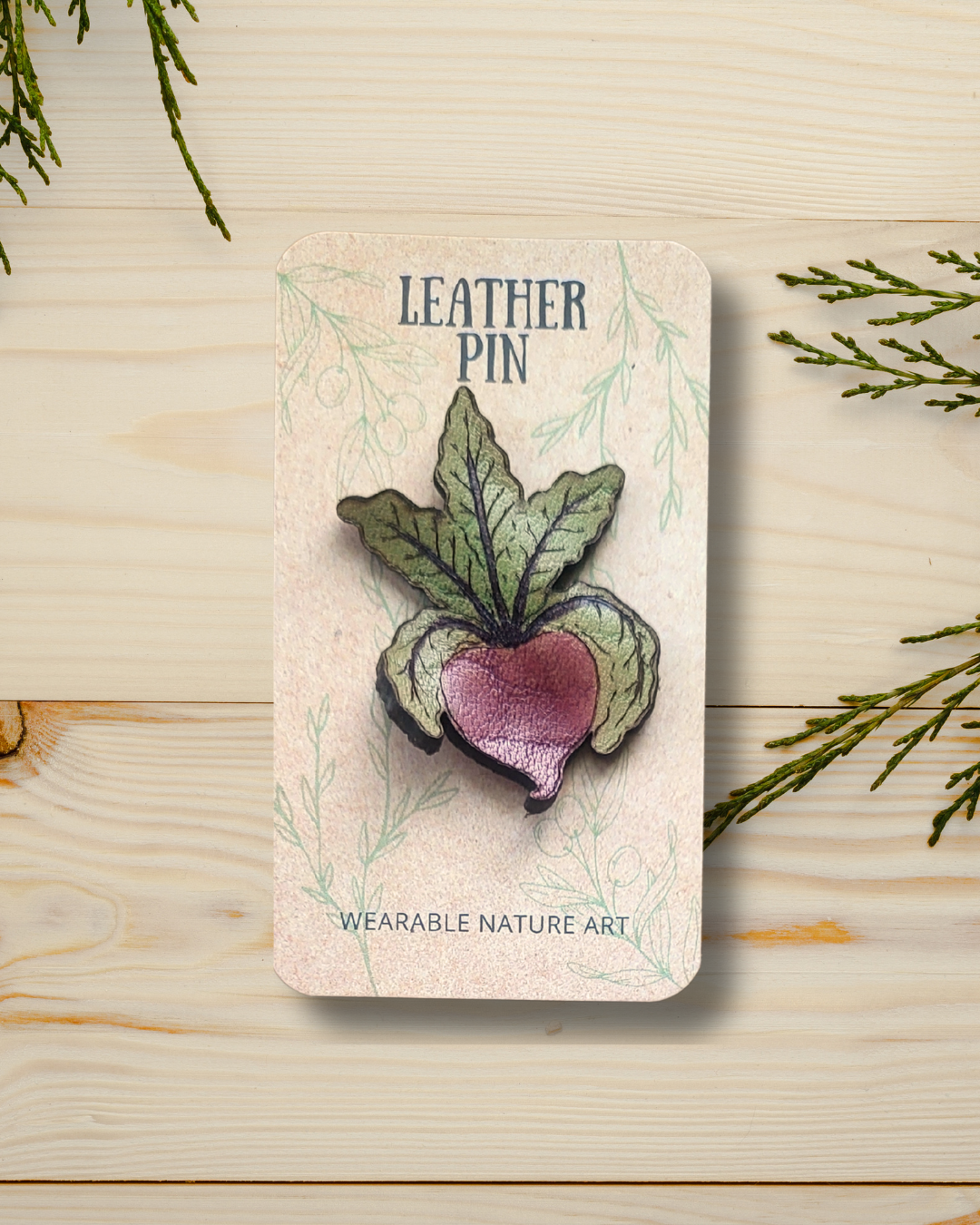 Beet Vegetable Leather Pin