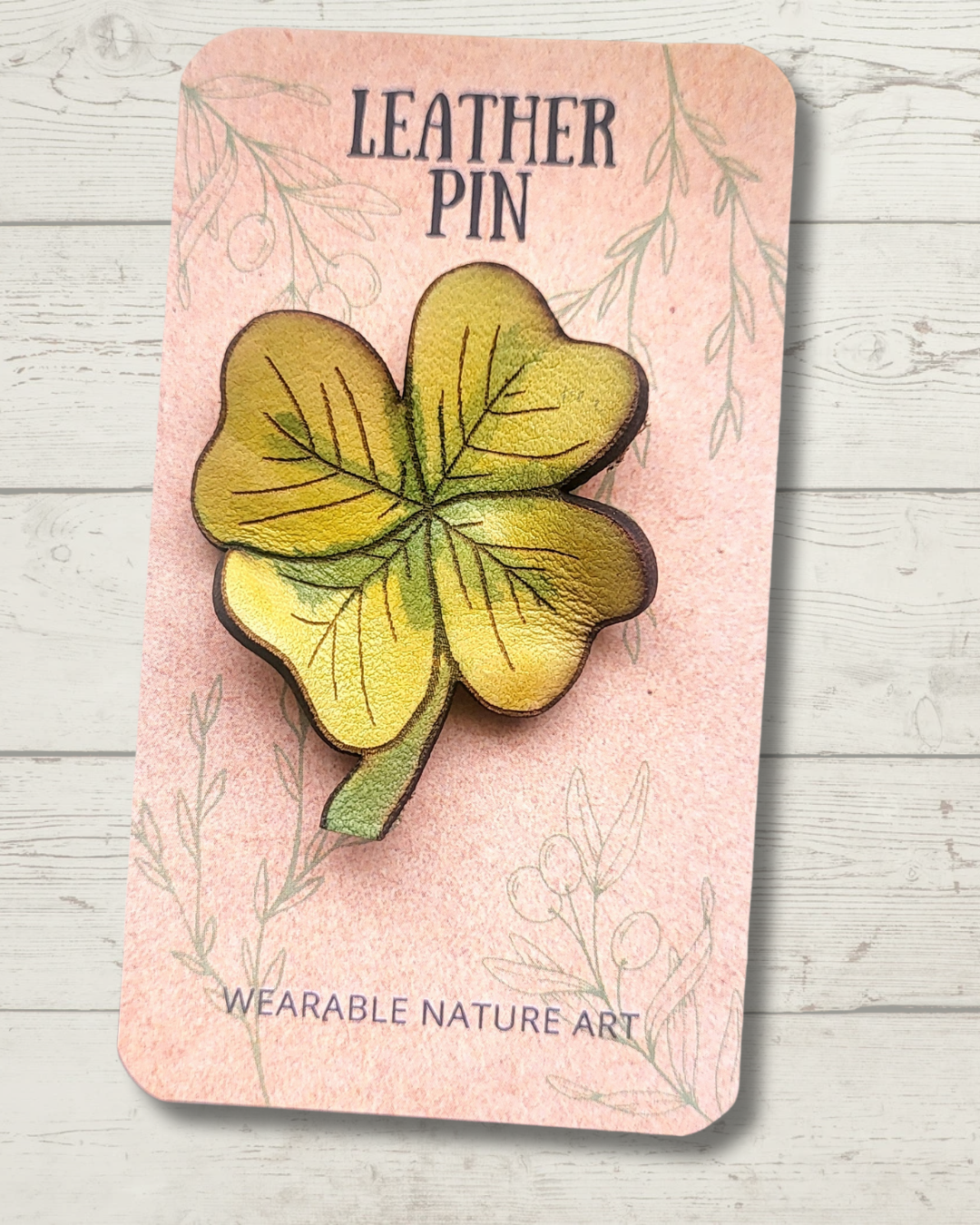 Four Leaf Clover Leather Pin