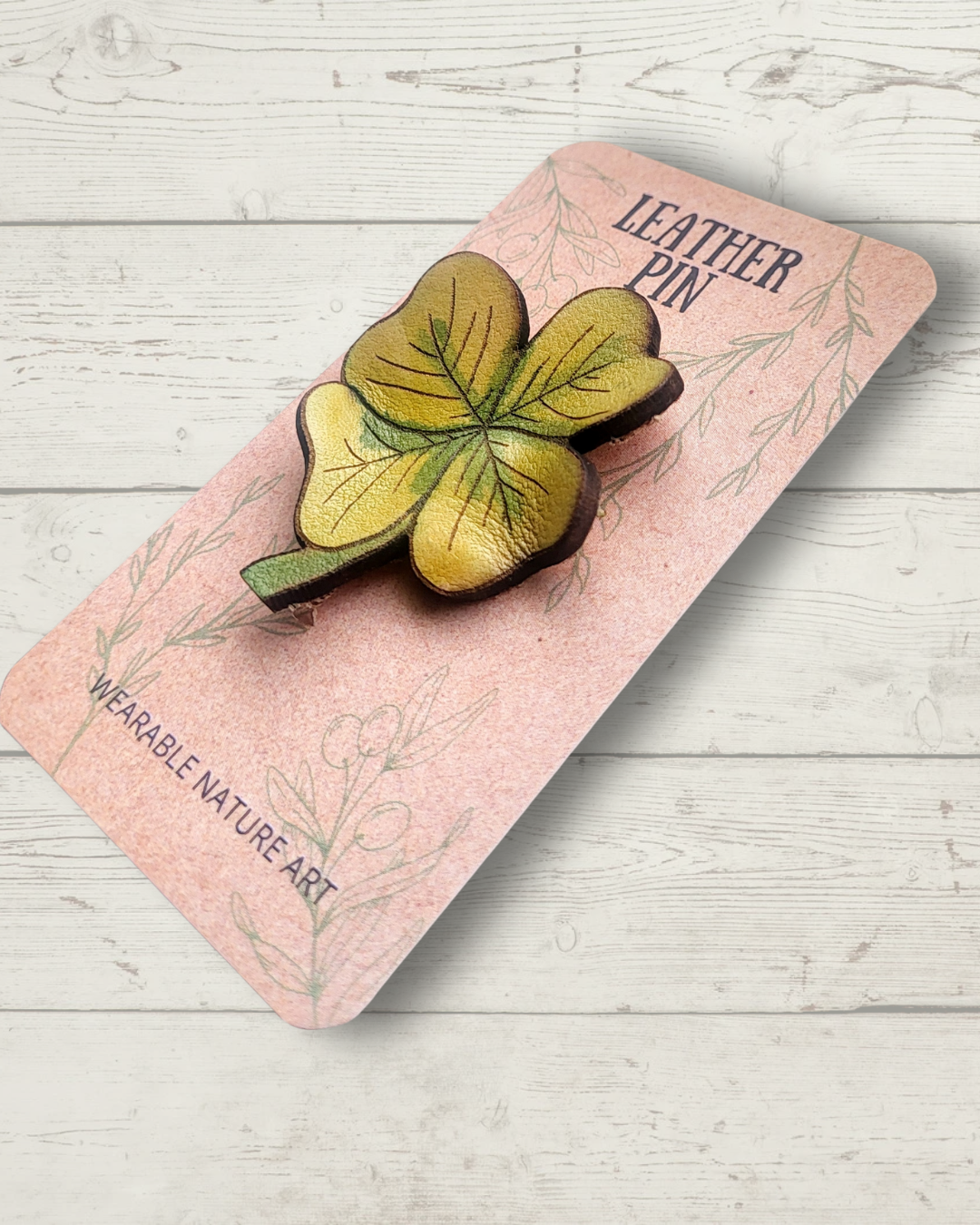 Four Leaf Clover Leather Pin