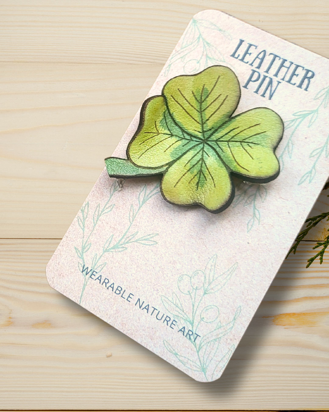 Four Leaf Clover Leather Pin