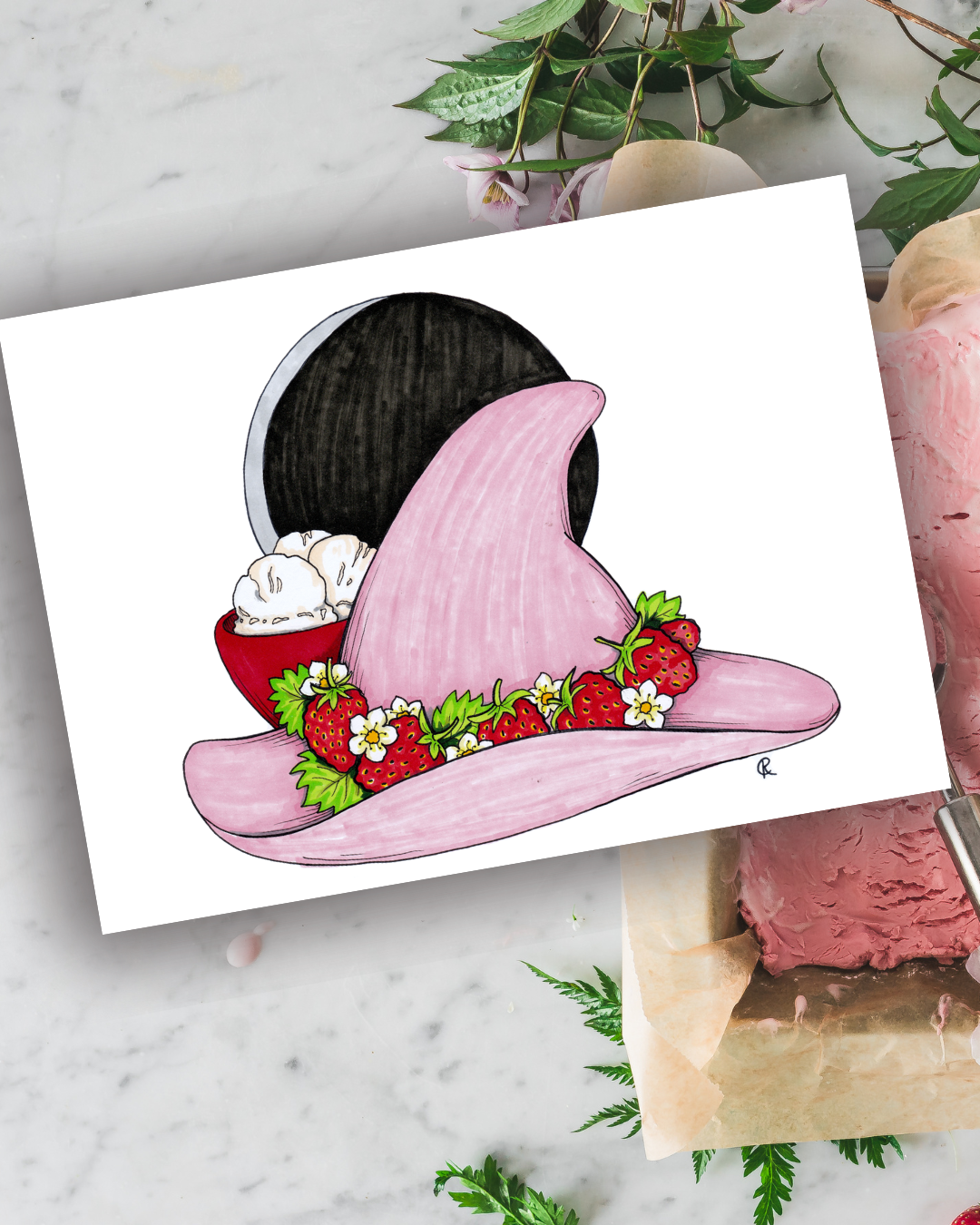Strawberries and Cream Witch Hat Art Print