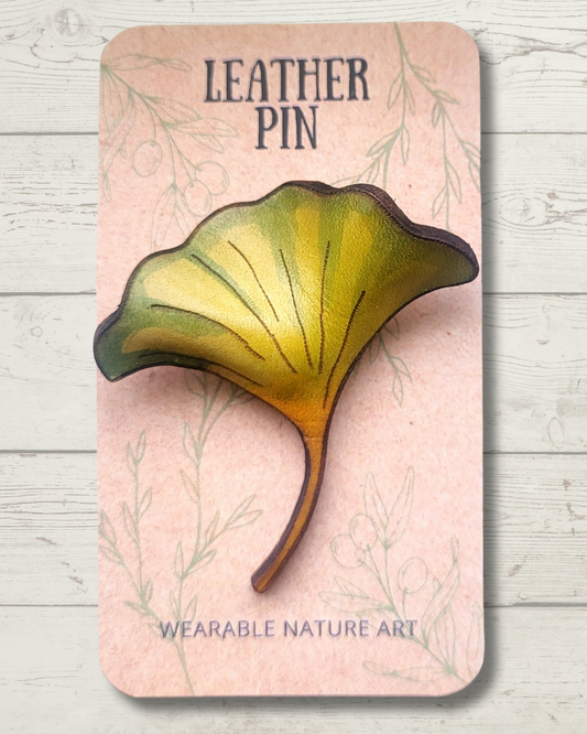 Gingko Leaf Leather Pin