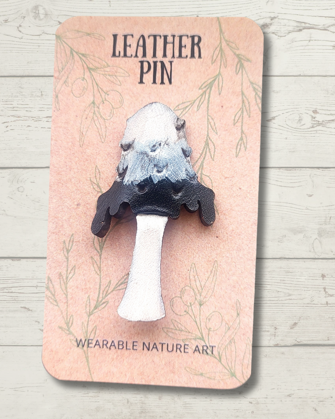 Inky Cap Mushroom Leather Pin