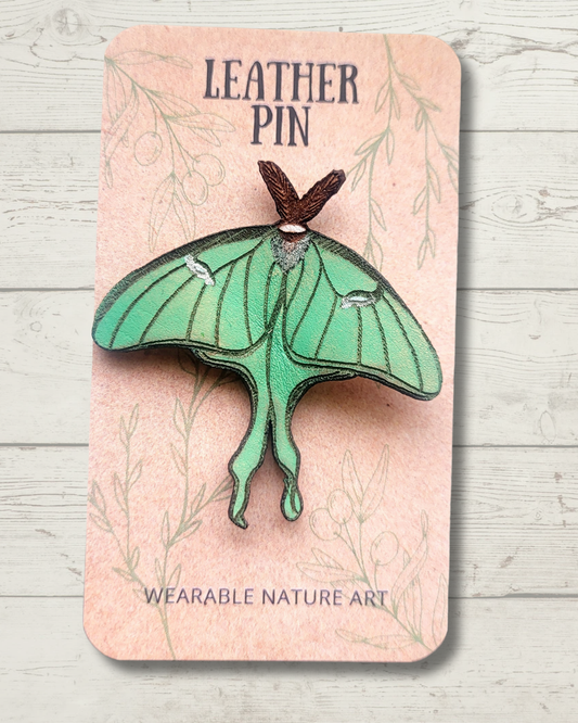 Luna Moth Leather Pin