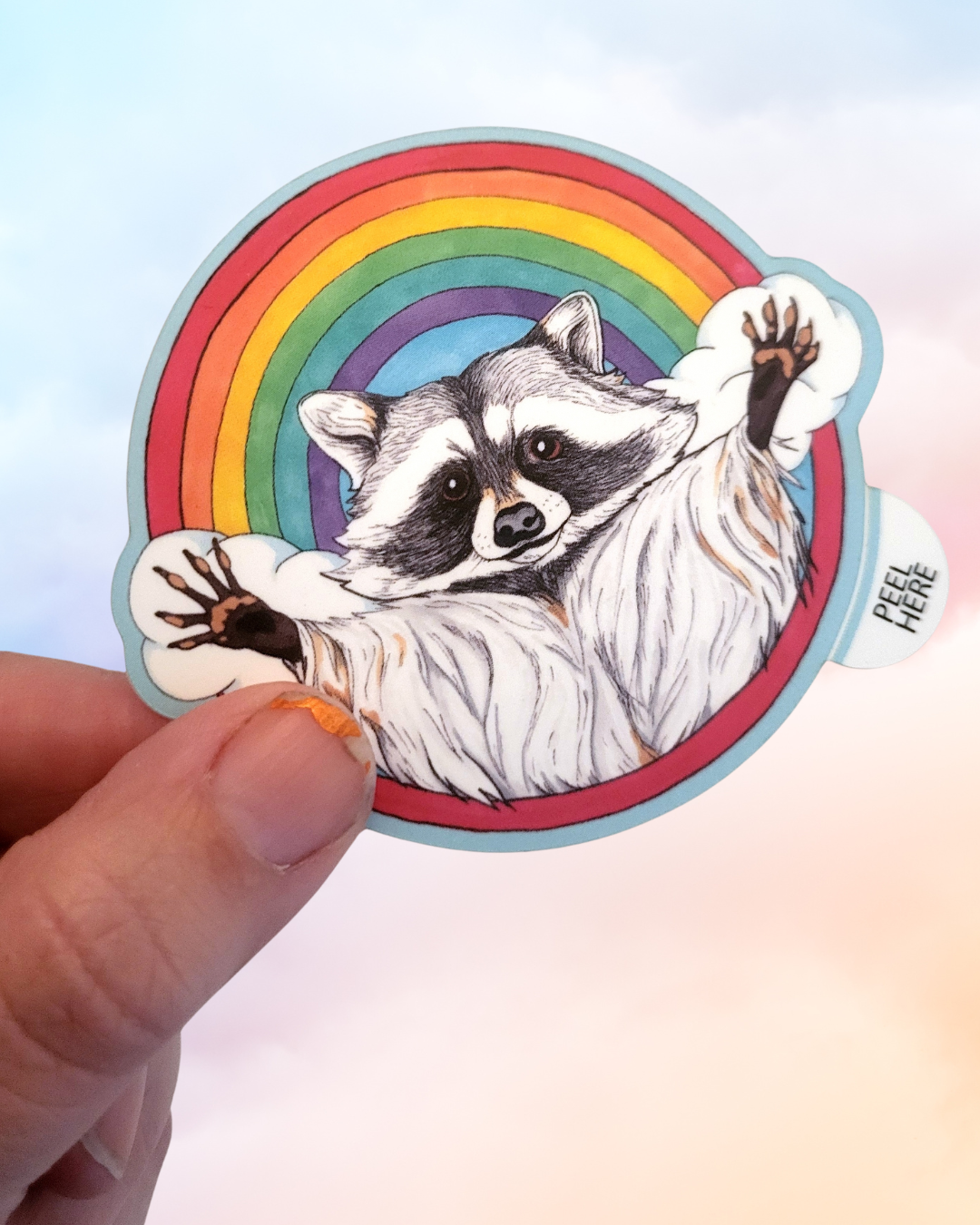 Jazz Hands Rainbow Raccoon Vinyl Art Sticker