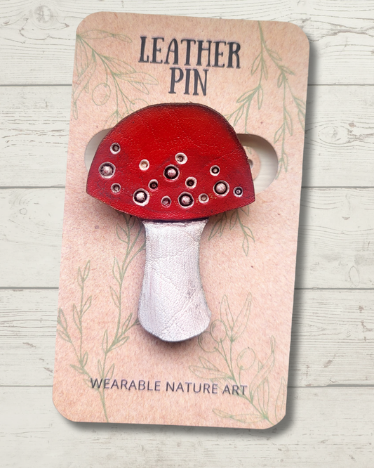 Spotted Mushroom Leather Pin