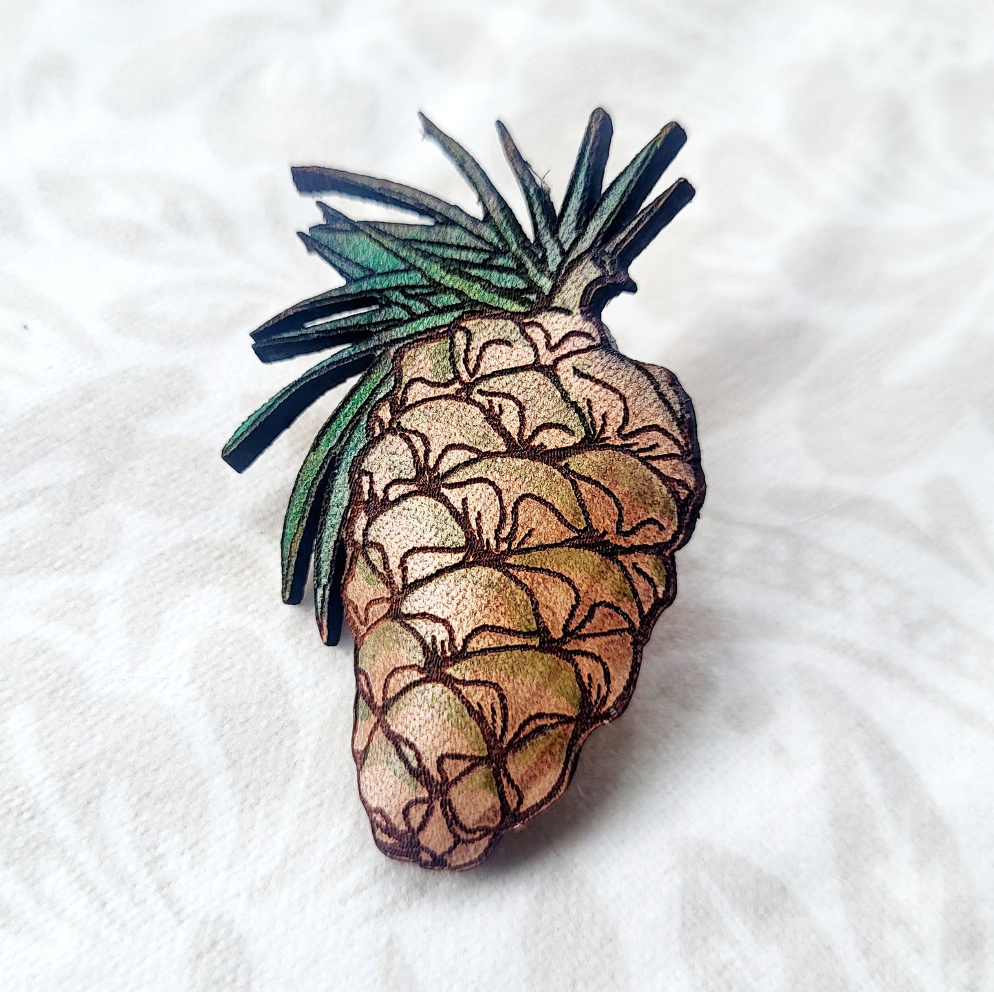 Pine Cone Nature Art Winter Leather Pin