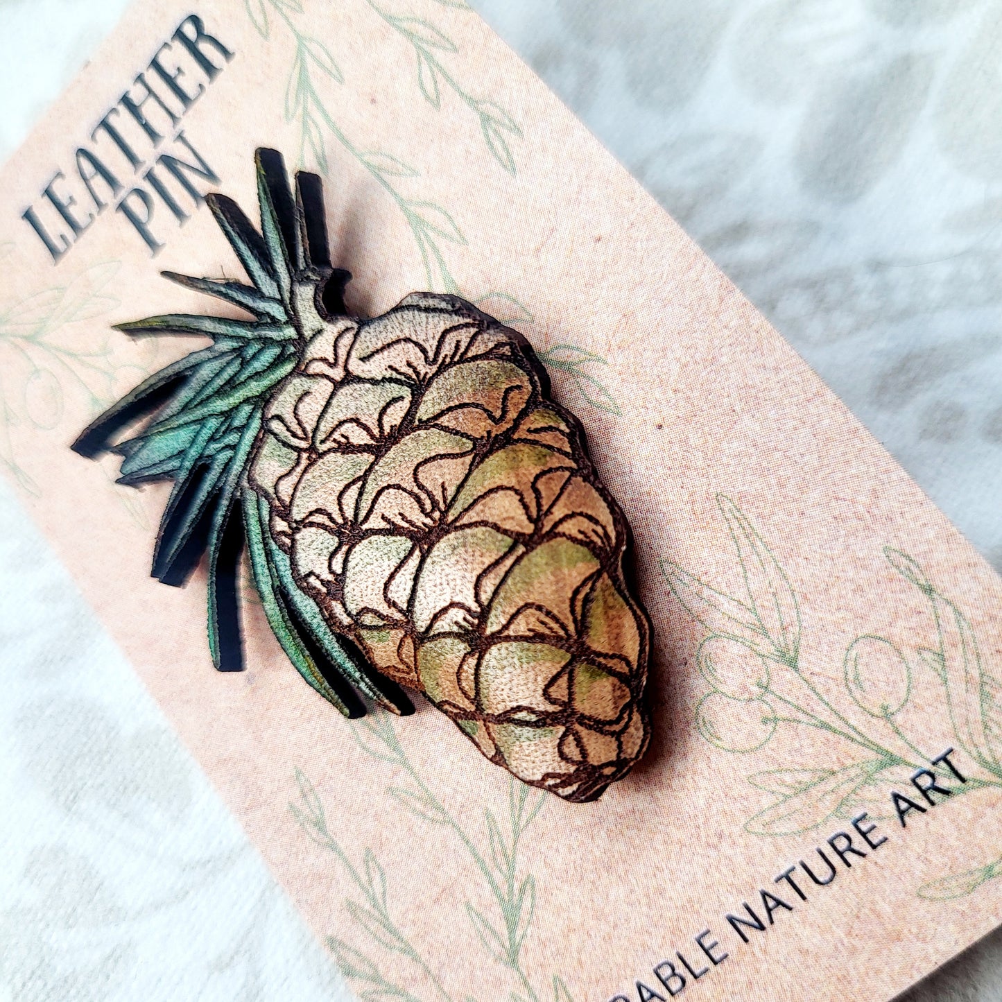 Pine Cone Nature Art Winter Leather Pin
