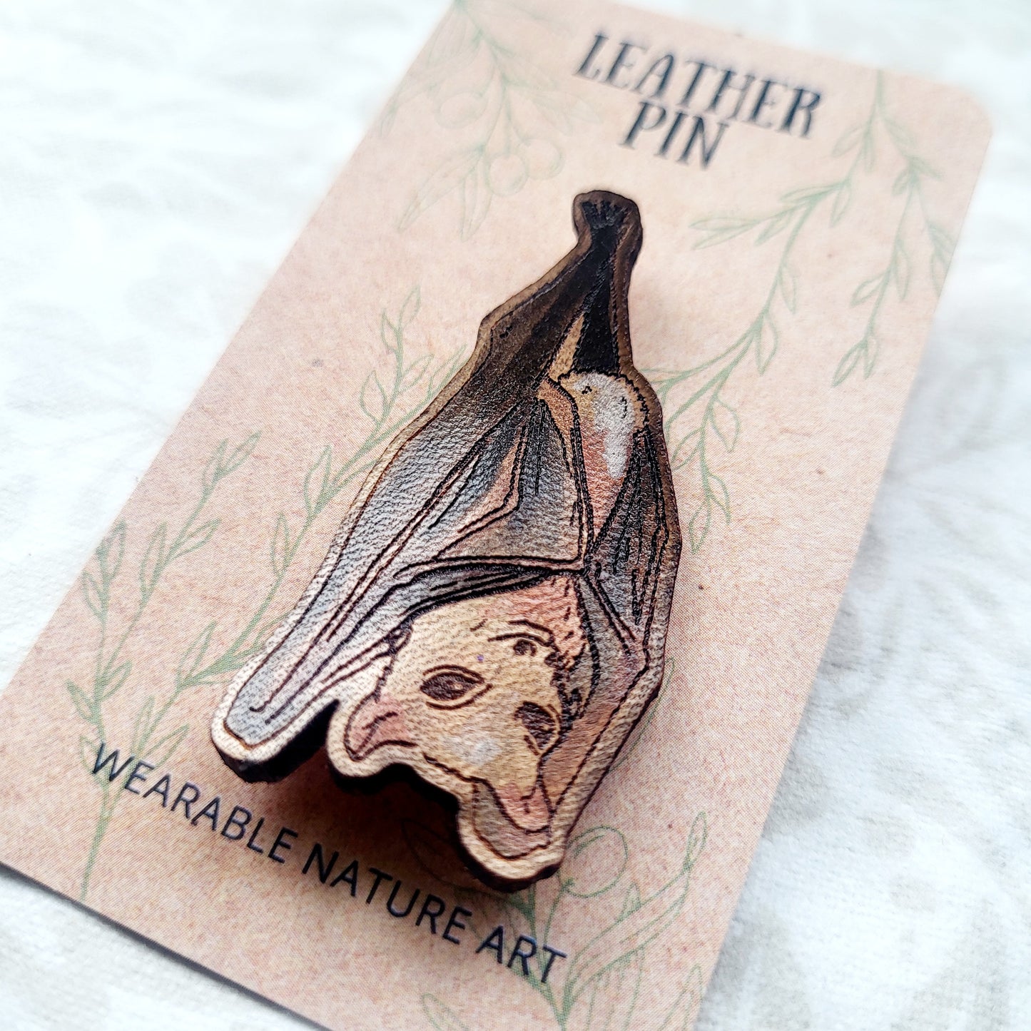 Fruit Bat Leather Nature Art Animal Pin