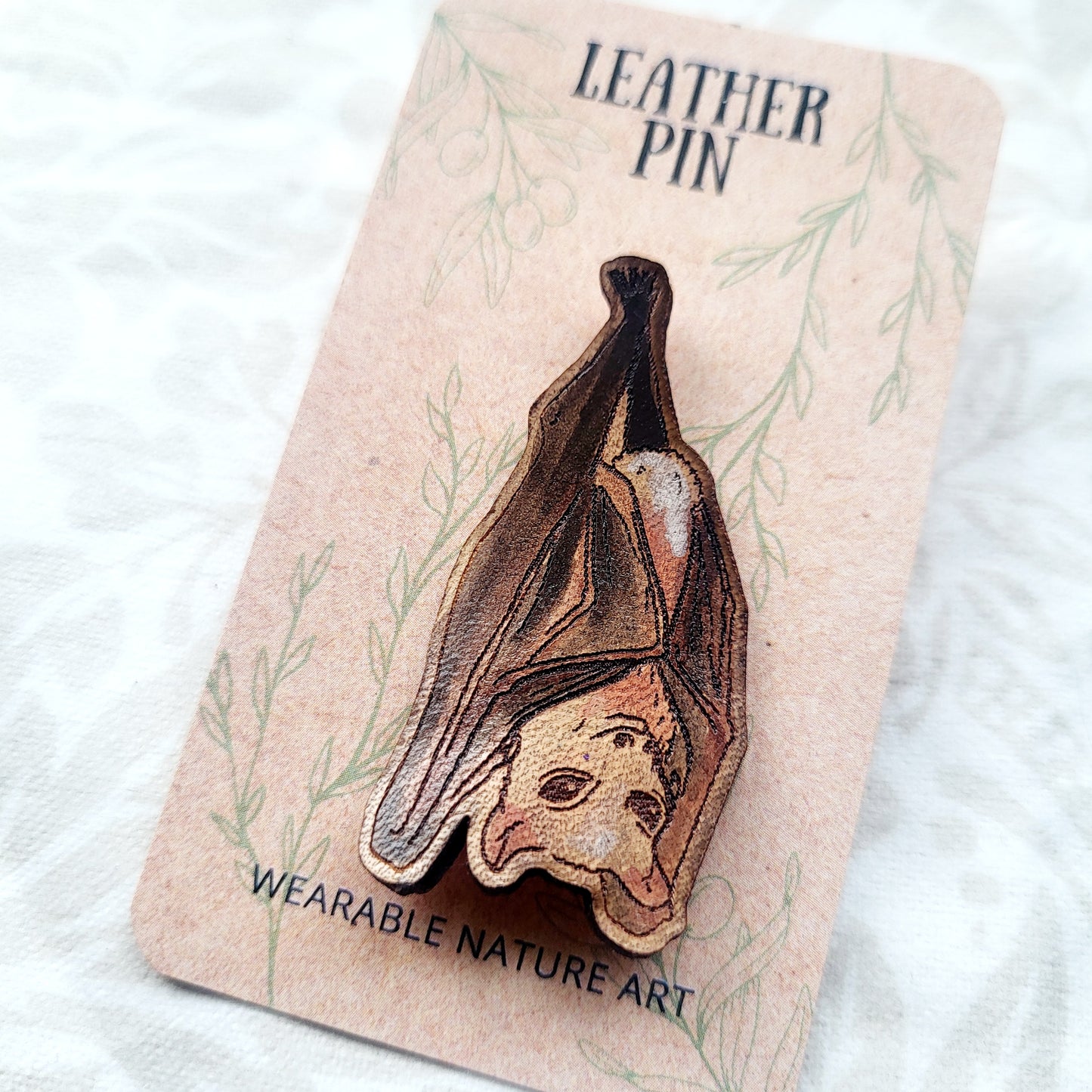 Fruit Bat Leather Nature Art Animal Pin
