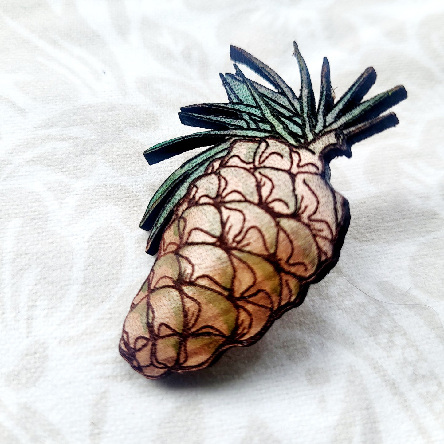 Pine Cone Nature Art Winter Leather Pin
