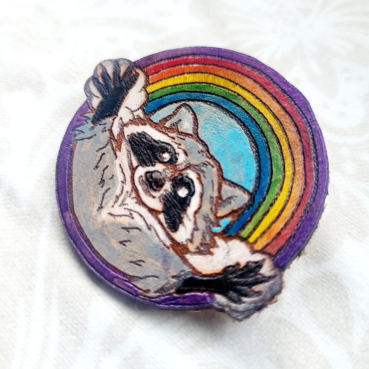 Rainbow Raccoon Leather Pin - August 2025 Limited Edition