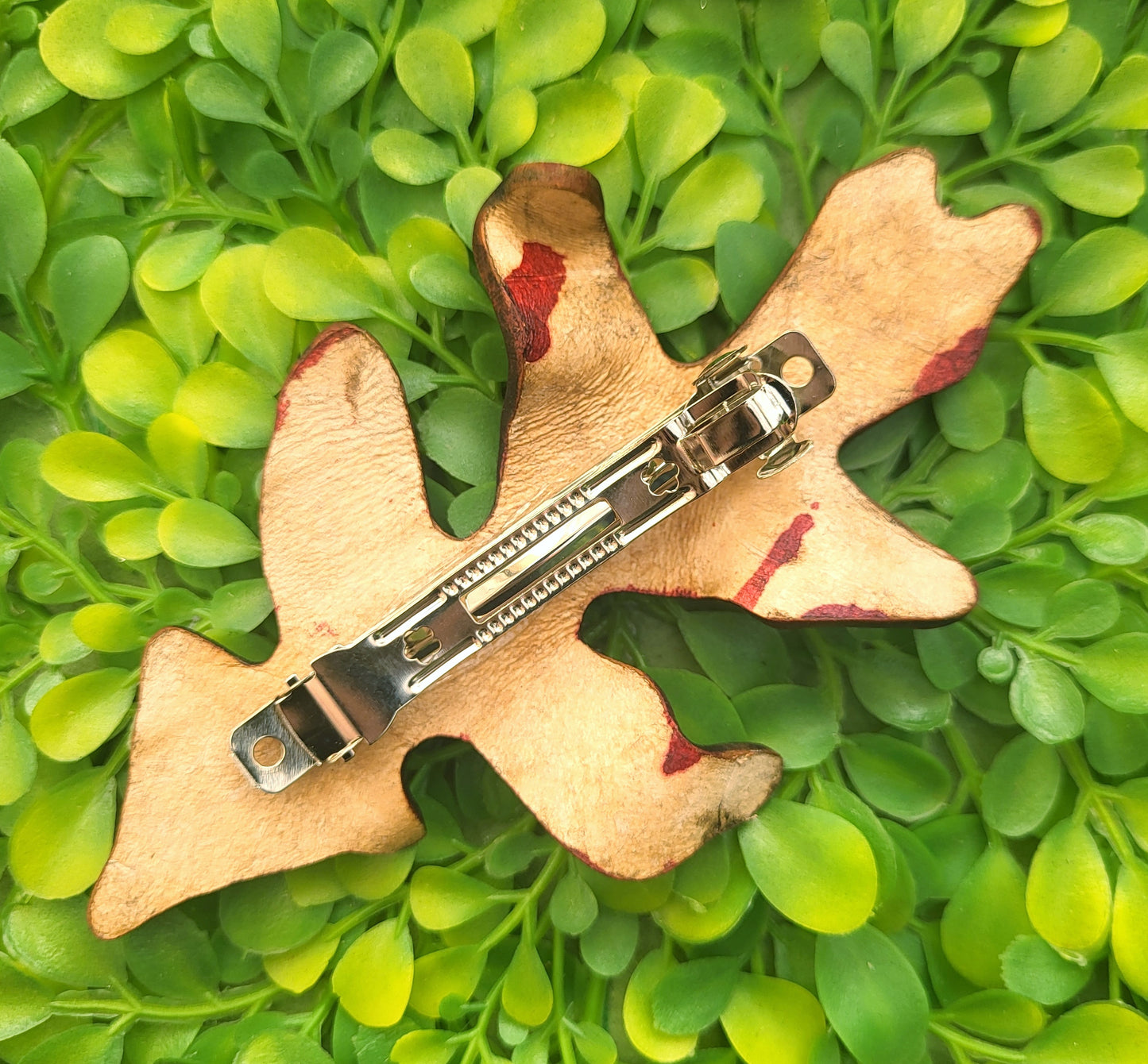 White Oak Leaf Leather Hair Barrette