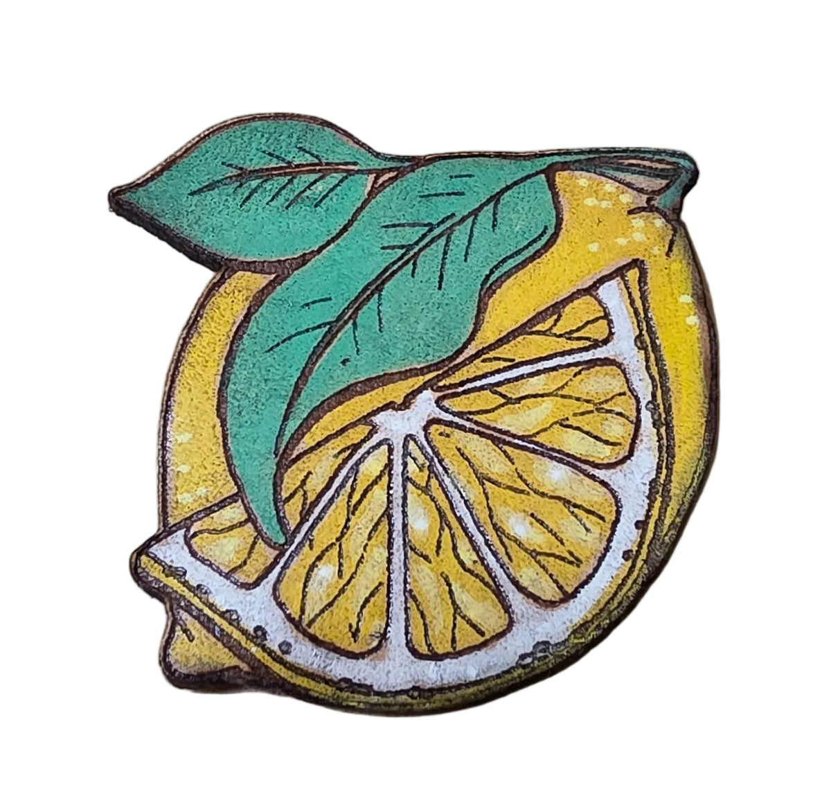 Lemon Slice Leather Nature Art Fruit Pin
