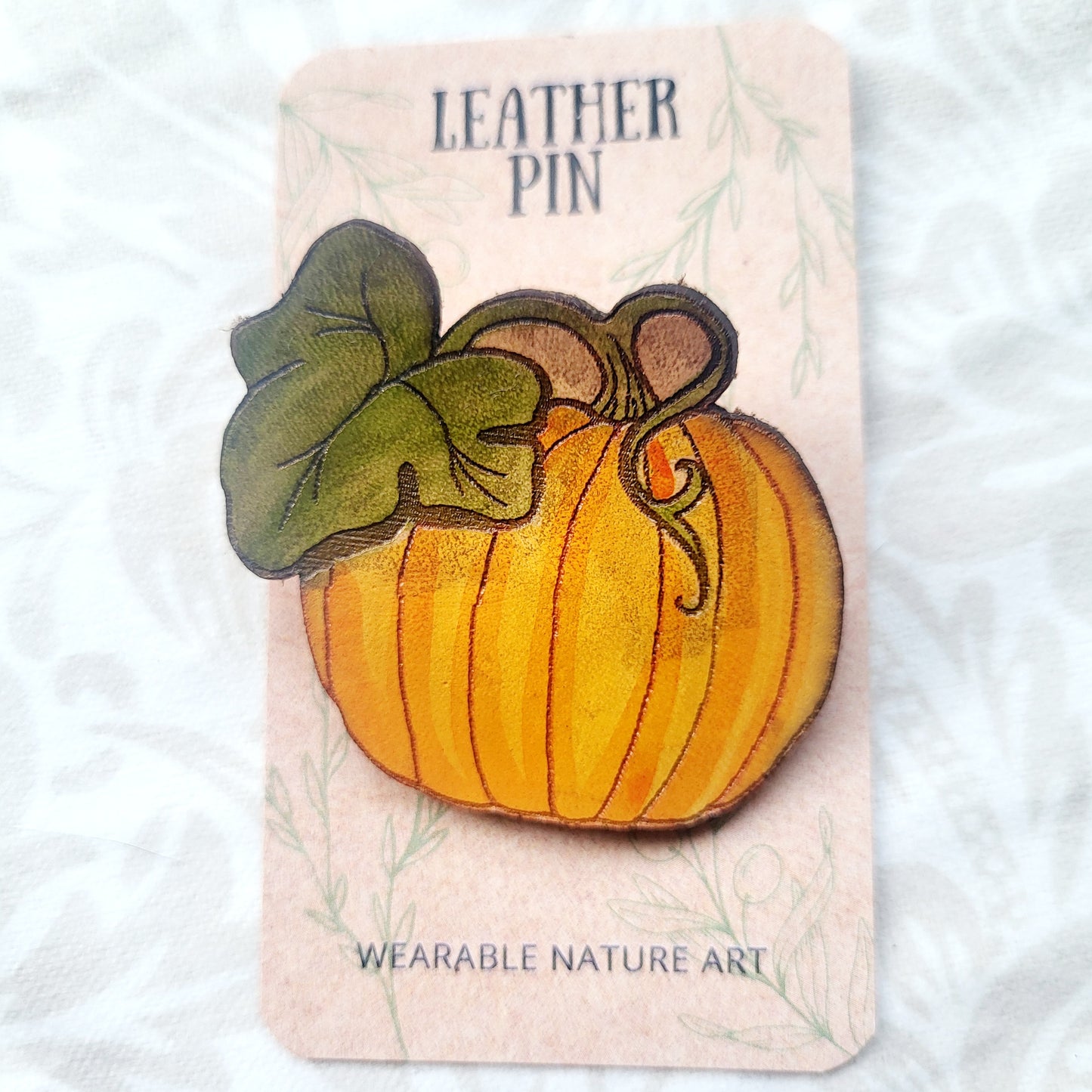 Pumpkin Nature Art Fall Leather Pin