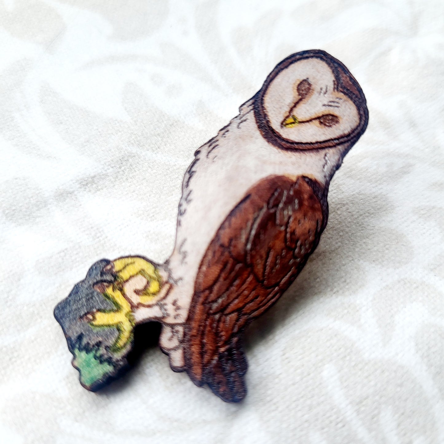 Barn Owl Leather Nature Art Animal Bird Pin