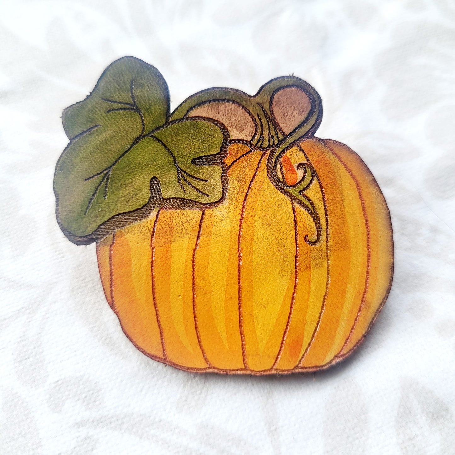 Pumpkin Nature Art Fall Leather Pin