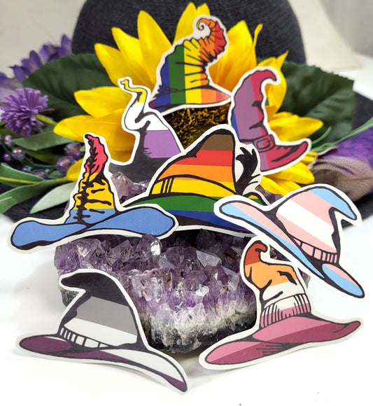 Pride Flag Witch Hat Vinyl Stickers