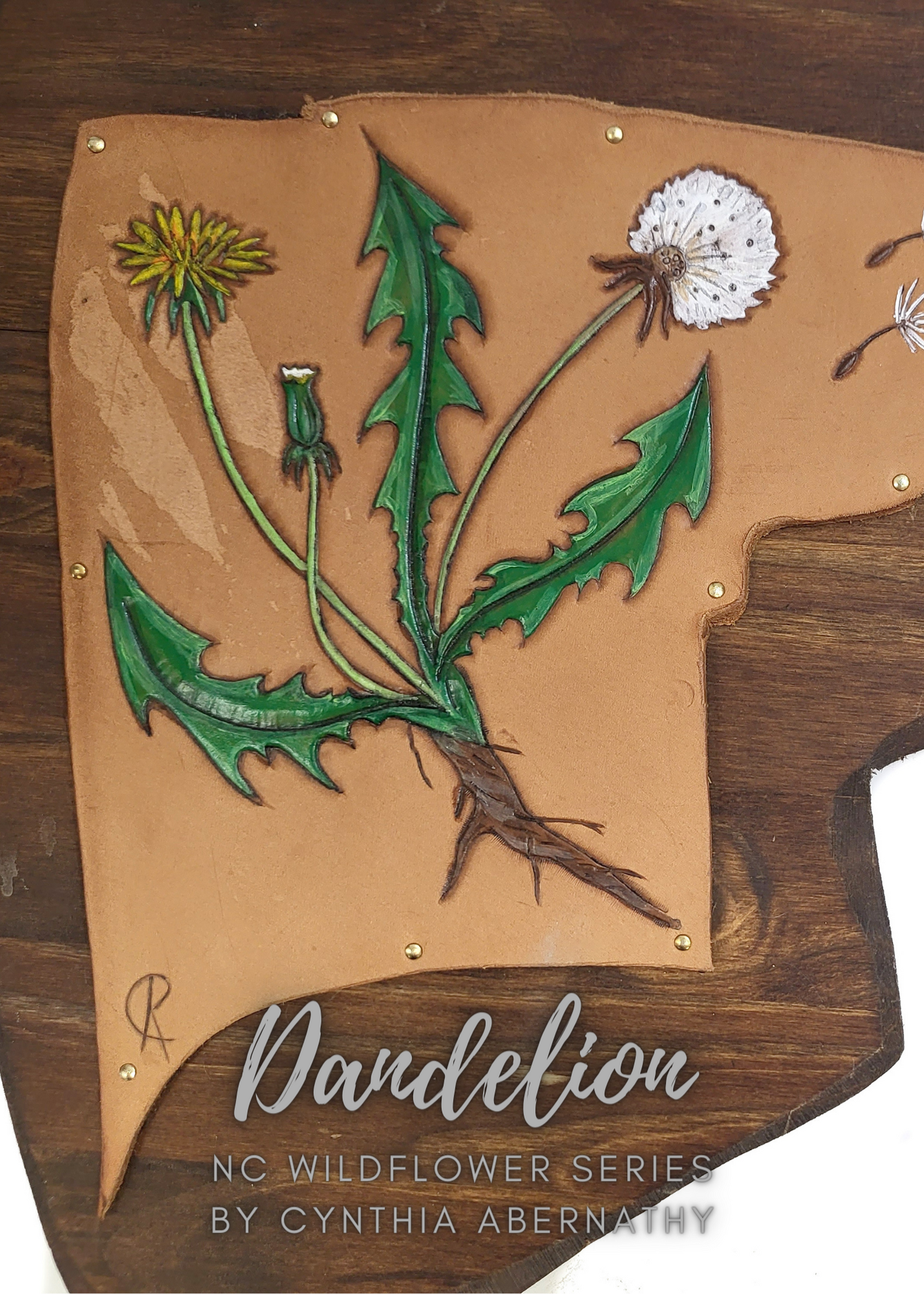 Dandelion Wildflower Leather Art