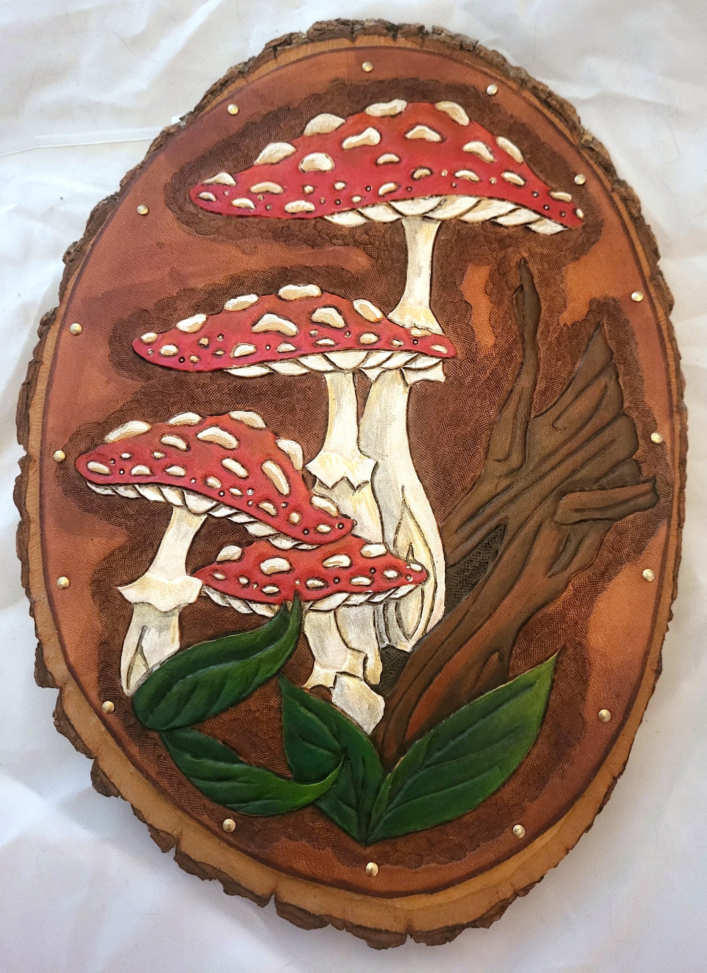 Mushroom Quartet Original Leather Art