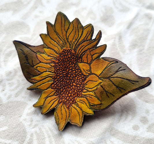 Sunflower Leather Pin