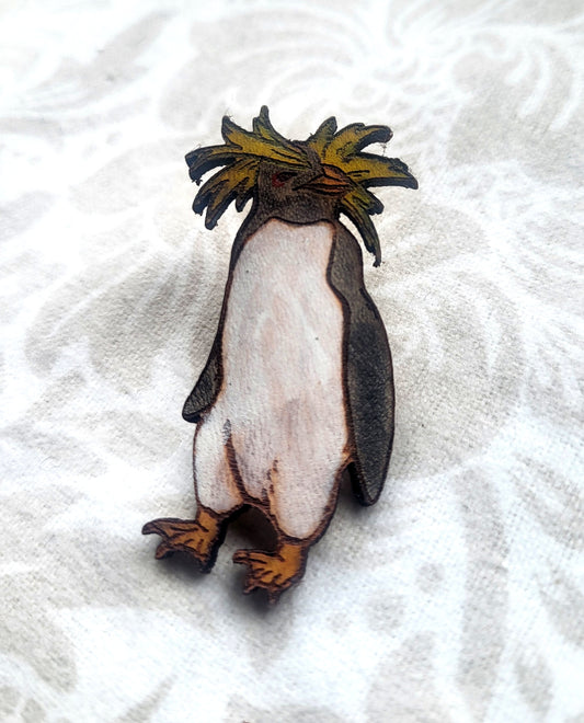 Macaroni Penguin Leather Nature Animal Art Pin