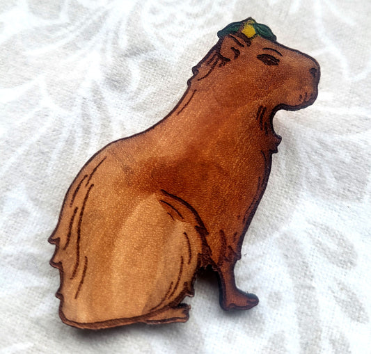 Capybara Leather Nature Art Animal Leather Pin