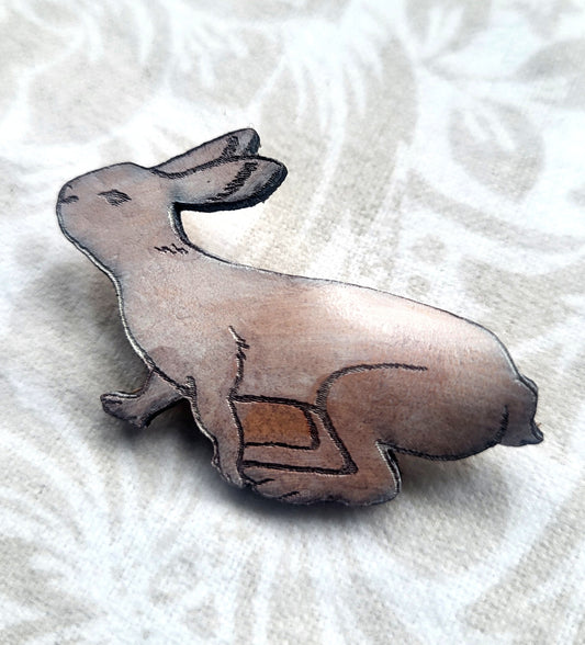 Snowshoe Hare Leather Nature Art Animal Leather Pin