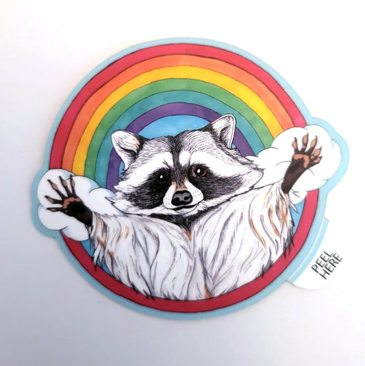 Jazz Hands Rainbow Raccoon Vinyl Art Sticker